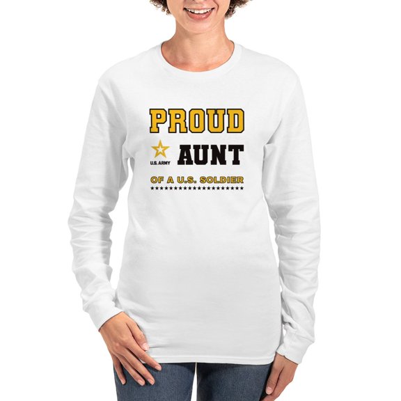 CafePress - Proud Aunt Of A Soldier Black And Gold Long Sleeve T Shirt - Women's Long Sleeve Graphic Casual T-Shirt