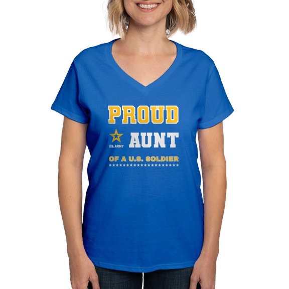 CafePress - Proud Aunt Of A Solider White And Gold T Shirt - Women's V-Neck Dark T-Shirt