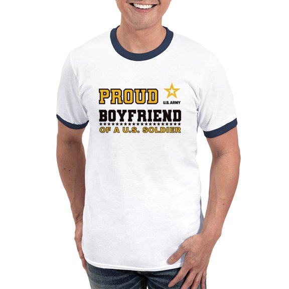 CafePress - Proud Boyfriend Of A Soldier Black And Gold T Shirt - 100% Cotton Ringed T-Shirt
