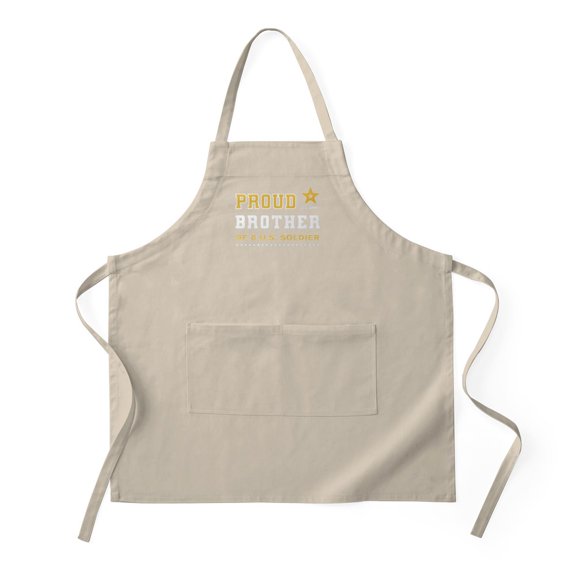 CafePress - Proud Brother Of A Soldier White And Gold - Kitchen Apron with Pockets, Grilling Apron, Baking Apron