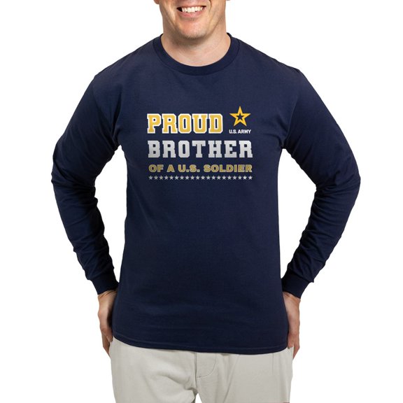 CafePress - Proud Brother Of A Soldier White And Gold Long Sleeve T Shirt - Long Sleeve Dark T-Shirt
