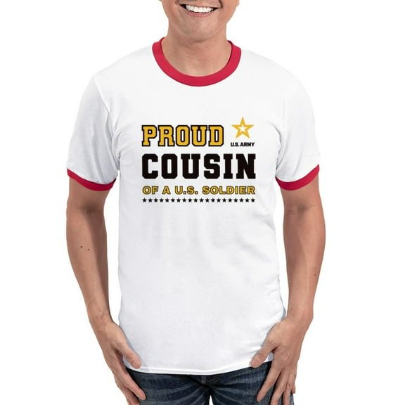 CafePress - Proud Cousin Of A Soldier Black And Gold T Shirt - 100% Cotton Ringed T-Shirt