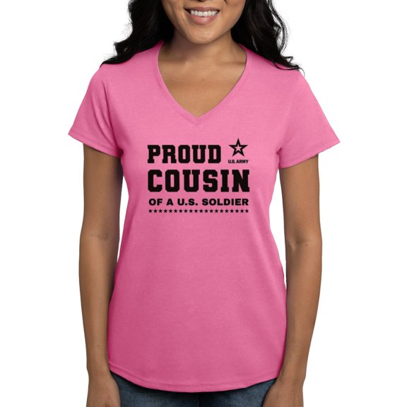 CafePress - Proud Cousin Of A Soldier Black T Shirt - Women's V-Neck Dark T-Shirt