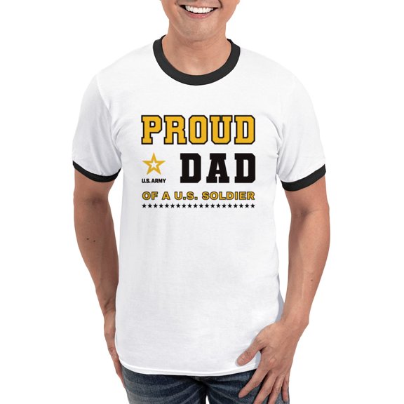 CafePress - Proud Dad Of A Soldier Black And Gold T Shirt - 100% Cotton Ringed T-Shirt