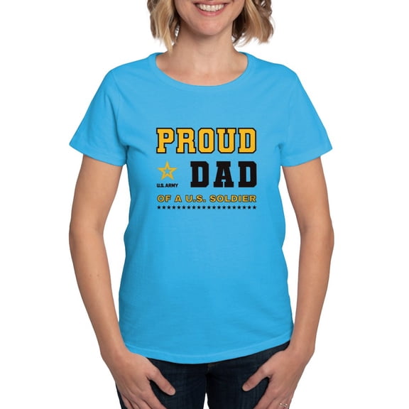 CafePress - Proud Dad Of A Soldier Black And Gold T Shirt - Women's Traditional Fit Dark T-Shirt