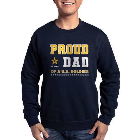 CafePress - Proud Dad Of A Soldier White And Gold Sweatshirt - Classic Crew Neck Sweatshirt