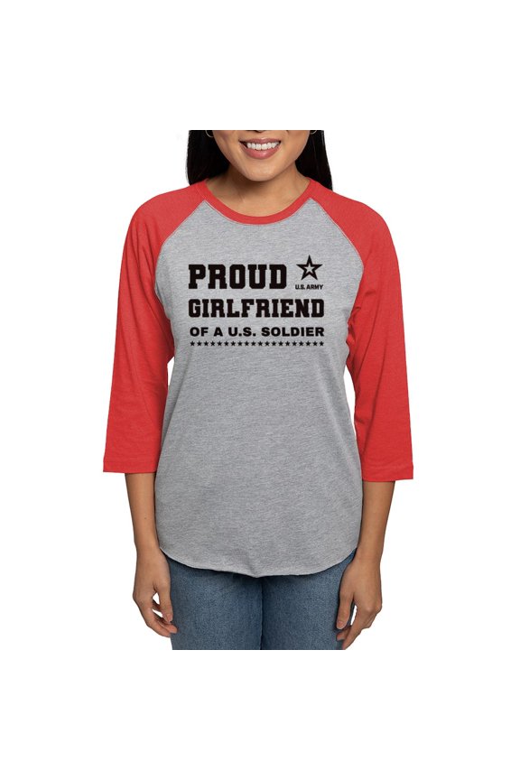 - Proud Girlfriend Of A Soldier Black Long Sleeve T Shirt - Womens Baseball Tee