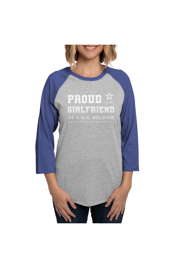 - Proud Girlfriend Of A Soldier White Long Sleeve T Shirt - Womens Baseball Tee