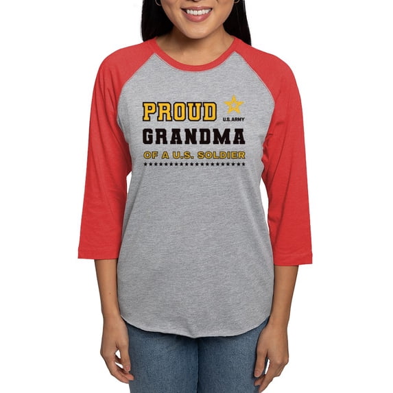 CafePress - Proud Grandma Of A Soldier Black And Gold Long Sleeve T Shirt - Womens Baseball Tee