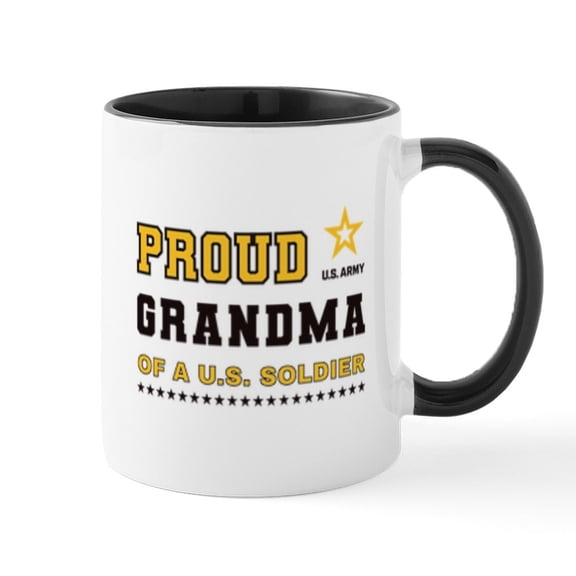 CafePress - Proud Grandma Of A Soldier Black And Gold Mugs - 11 oz Ceramic Mug - Novelty Coffee Tea Cup