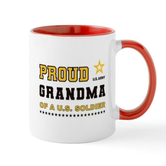 CafePress - Proud Grandma Of A Soldier Black And Gold Mugs - 11 oz Ceramic Mug - Novelty Coffee Tea Cup