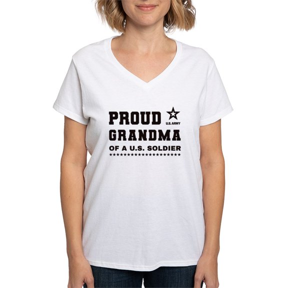 CafePress - Proud Grandma Of A Soldier Black T Shirt - Womens Cotton V-Neck T-shirt