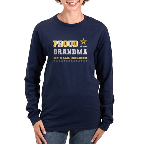 CafePress - Proud Grandma Of A Soldier White And Gold Long Sleeve T Shirt - Women's Long Sleeve Graphic Tee Casual Fit