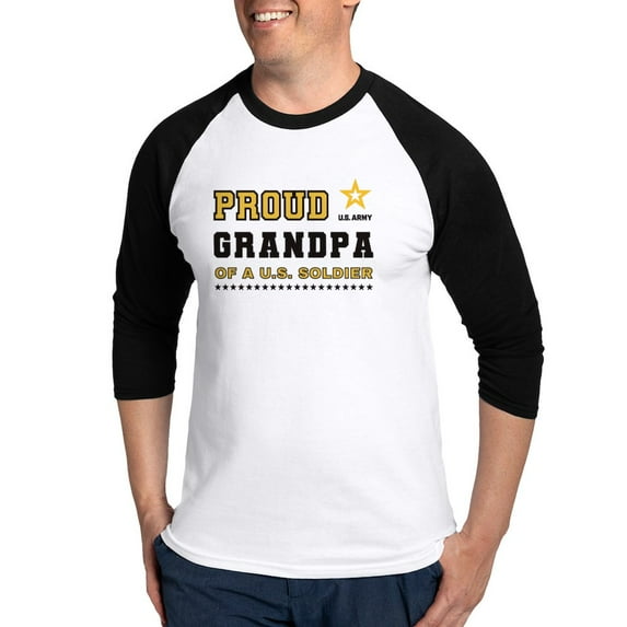 CafePress - Proud Grandpa Of A Soldier Black And Gold Baseball Jersey - Cotton Baseball Jersey, 3/4 Raglan Sleeve Shirt