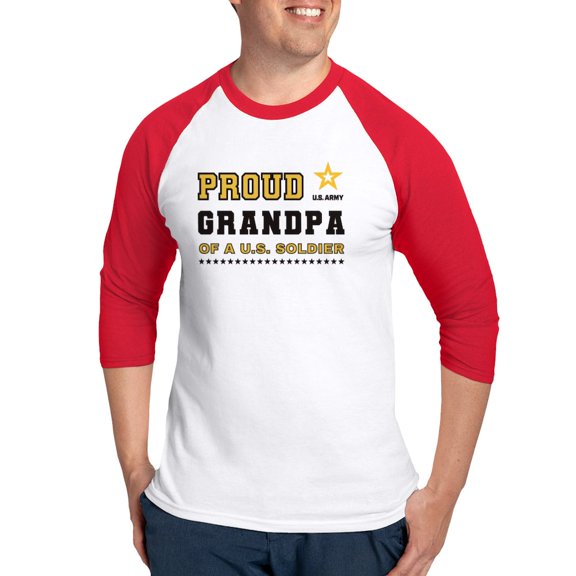 CafePress - Proud Grandpa Of A Soldier Black And Gold Baseball Jersey - Cotton Baseball Jersey, 3/4 Raglan Sleeve Shirt