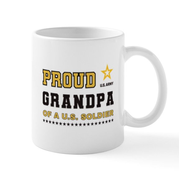 CafePress - Proud Grandpa Of A Soldier Black And Gold Mugs - 11 oz Ceramic Mug - Novelty Coffee Tea Cup