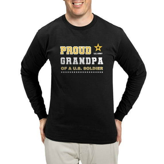 CafePress - Proud Grandpa Of A Solider White And Gold Long Sleeve T Shirt - Long Sleeve Dark T-Shirt