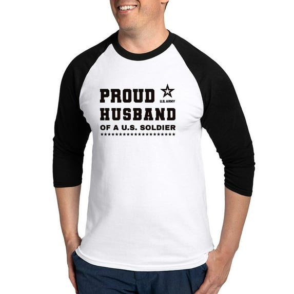 CafePress - Proud Husband Of A Soldier Black Baseball Jersey - Cotton Baseball Jersey, 3/4 Raglan Sleeve Shirt