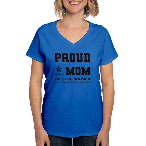 CafePress - Proud Mom Of A Soldier Black T Shirt - Women's V-Neck Dark T-Shirt