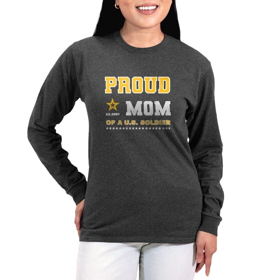 CafePress - Proud Mom Of A Soldier White And Gold Long Sleeve T Shirt - Women's Long Sleeve Graphic Tee Casual Fit