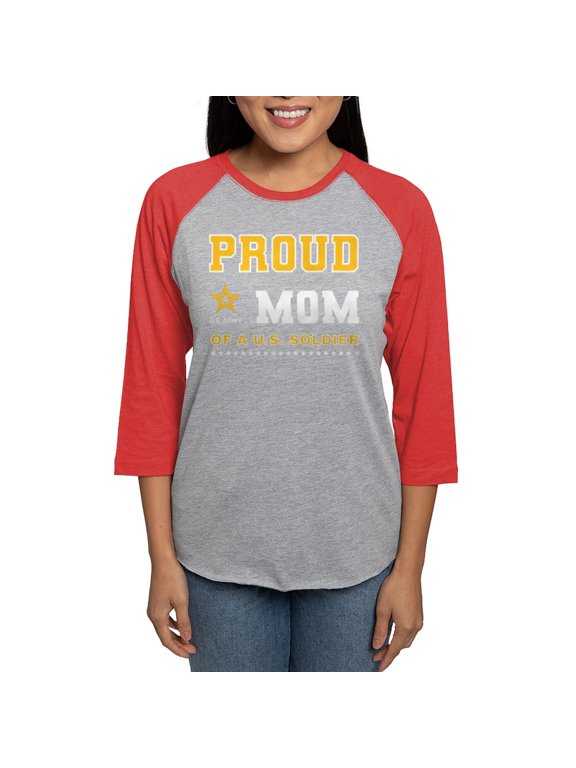 - Proud Mom Of A Soldier White And Gold Long Sleeve T Shirt - Womens Baseball Tee