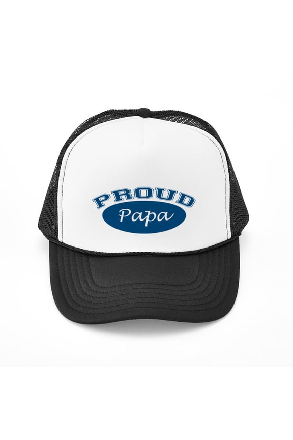 - Proud Papa (Blue) - Adjustable Unisex Printed Trucker Hat with Mesh Back