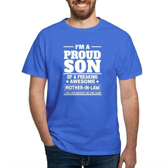 CafePress - Proud Son Of A Freaking Awesome Mother In Law T Sh - Men's Classic Graphic Cotton T-Shirt
