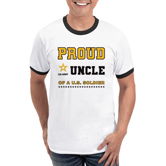 CafePress - Proud Uncle Of A Soldier Black And Gold T Shirt - 100% Cotton Ringed T-Shirt
