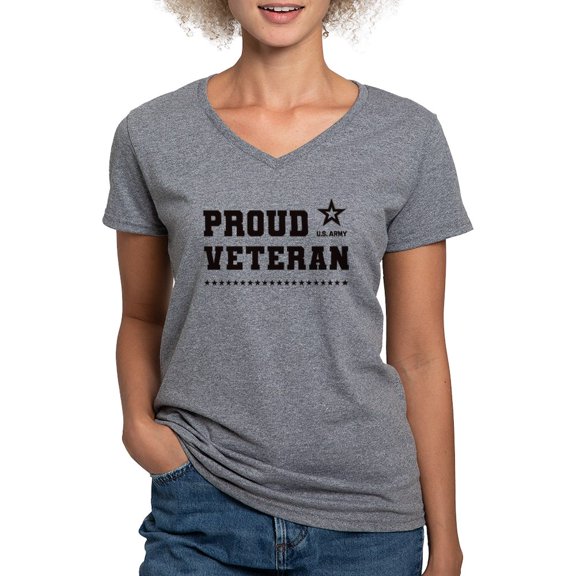 CafePress - Proud Veteran Black T Shirt - Women's V-Neck Dark T-Shirt