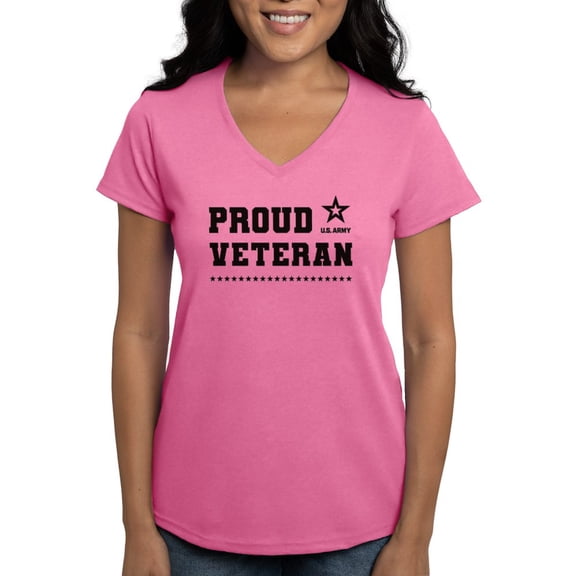 CafePress - Proud Veteran Black T Shirt - Women's V-Neck Dark T-Shirt