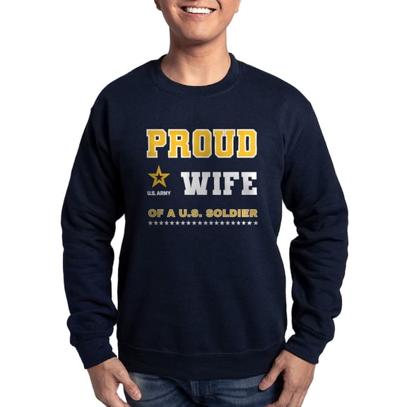 CafePress - Proud Wife Of A Soldier White And Gold Sweatshirt - Classic Crew Neck Sweatshirt