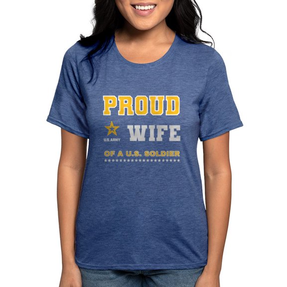 CafePress - Proud Wife Of A Soldier White And Gold T Shirt - Womens Tri-blend T-Shirt