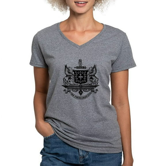 CafePress - Psi Upsilon Black And White Crest T Shirt - Women's V-Neck Dark T-Shirt
