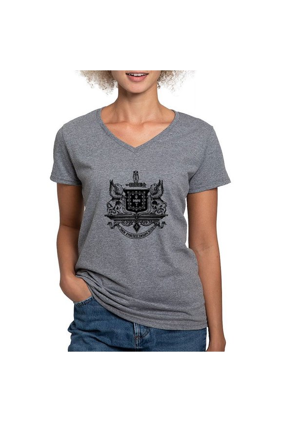 - Psi Upsilon Black And White Crest T Shirt - Women's V-Neck Dark T-Shirt