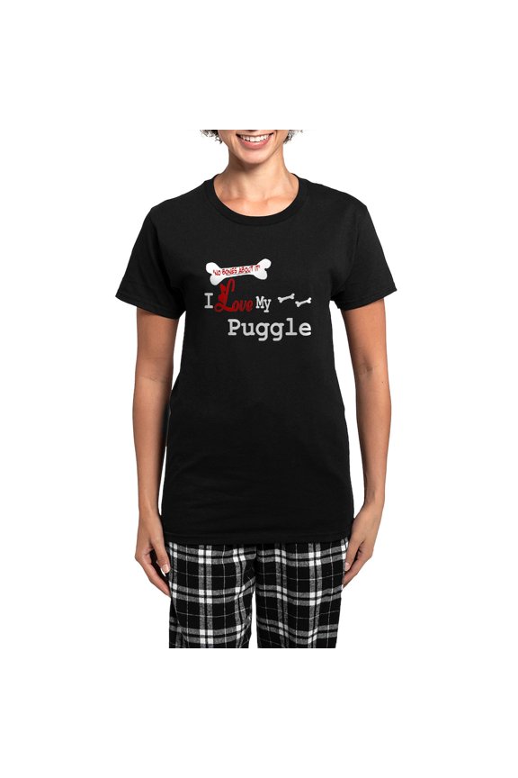 - Puggle Gifts Women's Dark Pajamas - Women's Short Sleeve Print T-Shirt and Pants Dark Cotton Pajama Set