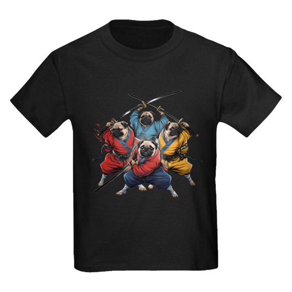 CafePress - Pugs Ninja T Shirt Kids T Shirt - Dark T-Shirt Kids XS-XL
