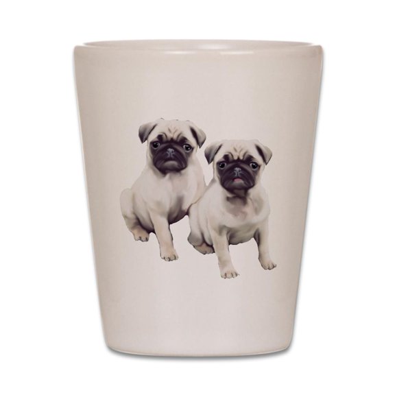 CafePress - Pugs Sitting - White Shot Glass, Unique and Funny Shot Glass