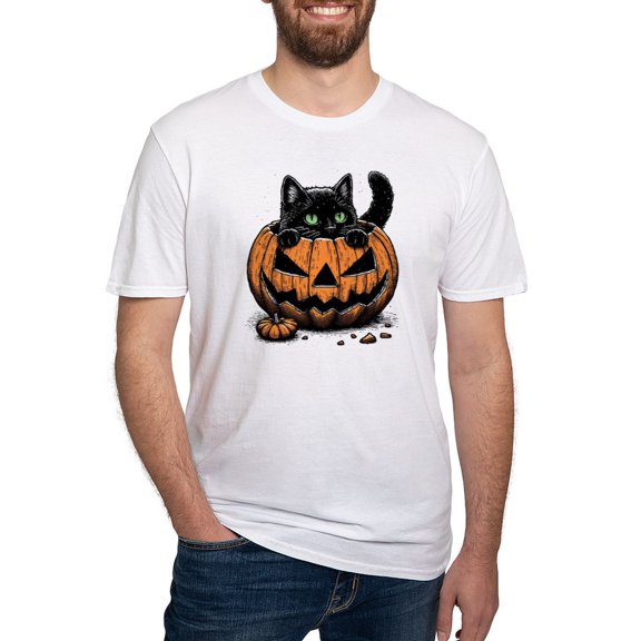 CafePress - Pumpkin Cat Men's Classic T Shirt - Fitted T-Shirt, Vintage Fit Soft Cotton Tee
