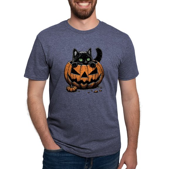 CafePress - Pumpkin Cat Men's Deluxe T Shirt - Mens Tri-blend T-Shirt