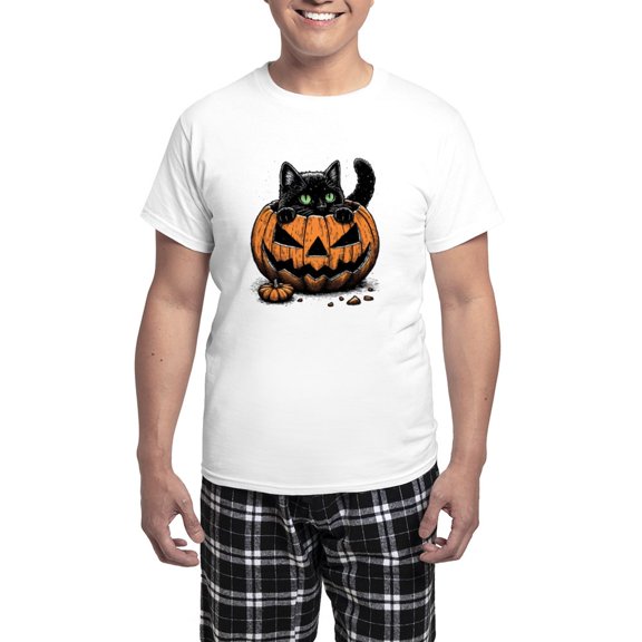 CafePress - Pumpkin Cat - Men's Light Loose Fit Cotton Pajama Set
