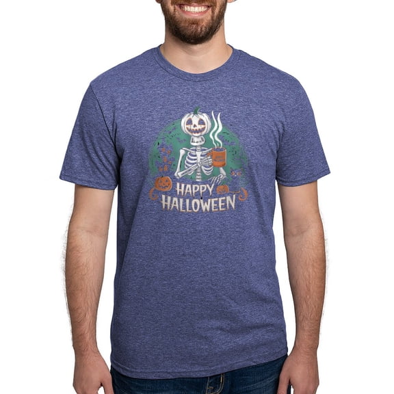 CafePress - Pumpkin Headed Perk Up Halloween T Shirt Men's Deluxe T Shirt - Mens Tri-blend T-Shirt