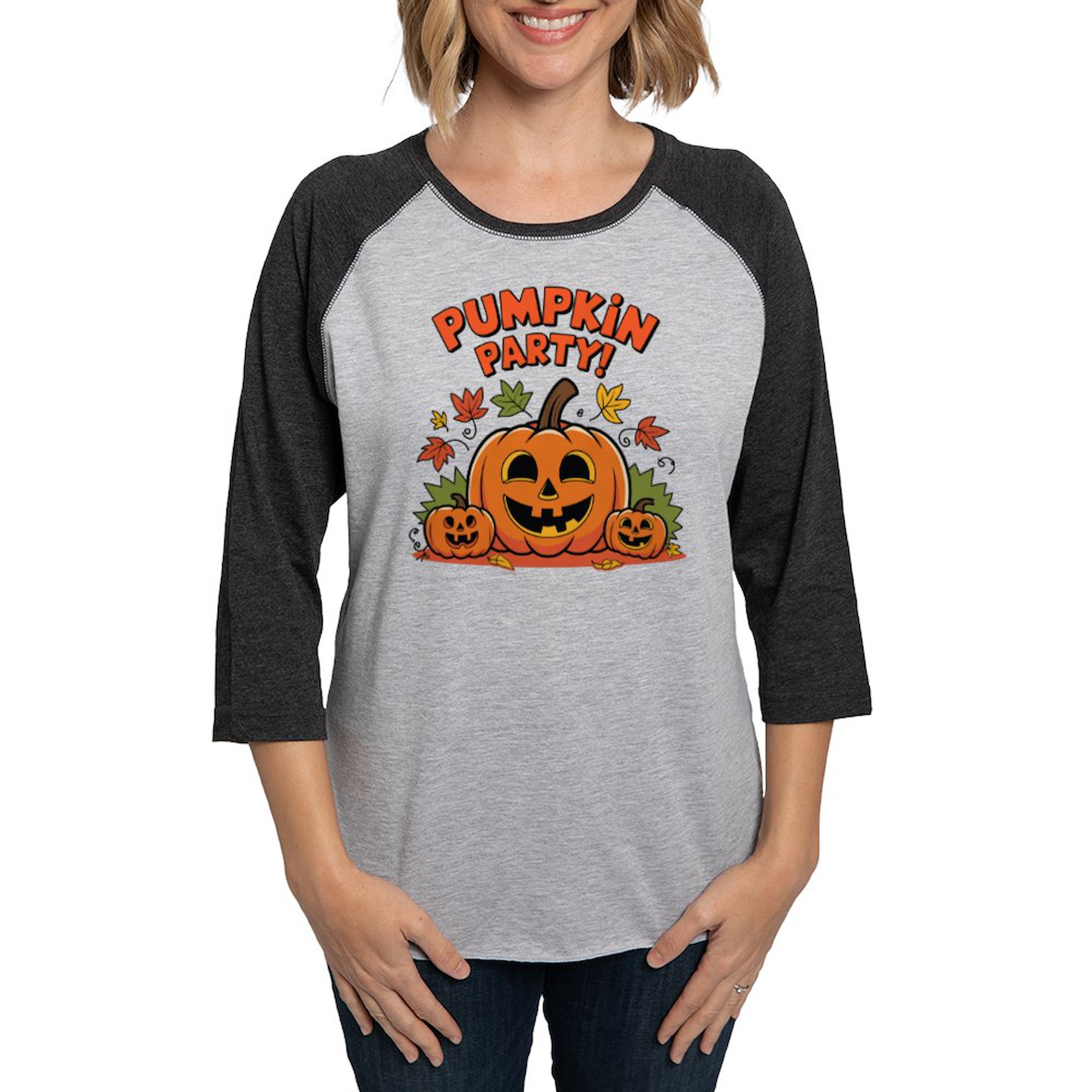 CafePress - Pumpkin Party Design – Halloween Fun Women's Baseball T Shirt - Womens Baseball Tee