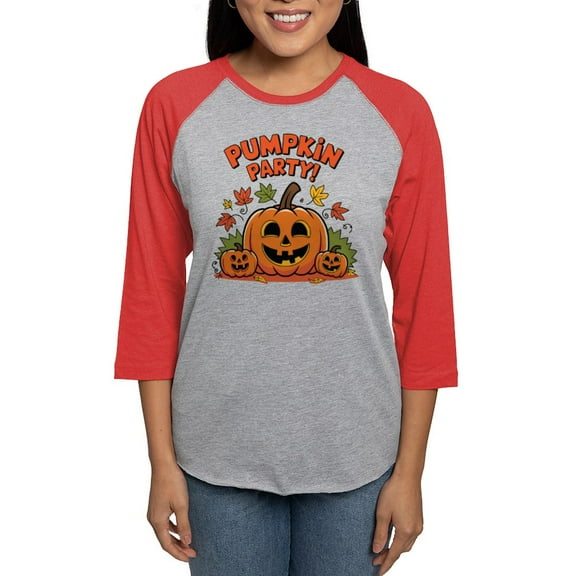 CafePress - Pumpkin Party Design – Halloween Fun Women's Baseball T Shirt - Womens Baseball Tee