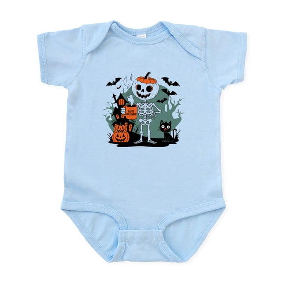 CafePress - Pumpkin Skeleton Drinking Coffee Shirt, Funny Hall - Baby Light Bodysuit, Size Newborn - 24 Months