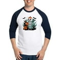 thumbnail image 1 of CafePress - Pumpkin Skeleton Drinking Coffee Shirt, Funny Hall - Cotton Baseball Jersey, 3/4 Raglan Sleeve Shirt, 1 of 4