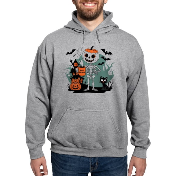 CafePress - Pumpkin Skeleton Drinking Coffee Shirt, Funny Hall - Pullover Hoodie, Hooded Sweatshirt