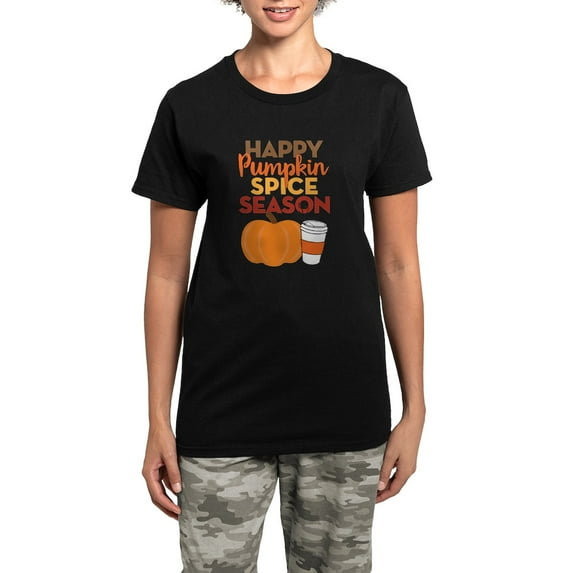CafePress - Pumpkin Spice Season Pajamas - Women's Short Sleeve Print T-Shirt and Pants Dark Cotton Pajama Set