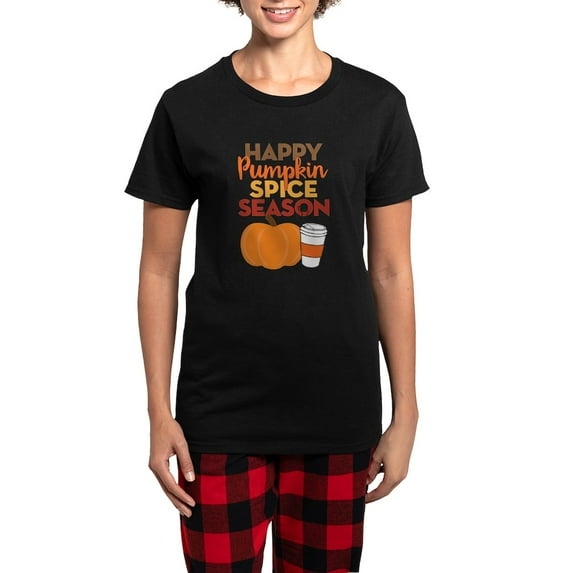 CafePress - Pumpkin Spice Season Pajamas - Women's Short Sleeve Print T-Shirt and Pants Dark Cotton Pajama Set