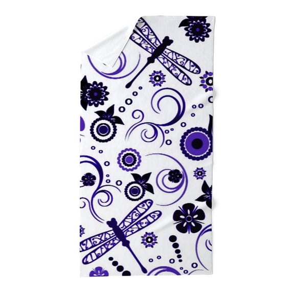 CafePress - Purple Floral And Dragonfly Pattern - Large Beach Towel, Soft 30"x60" Towel with Unique Design