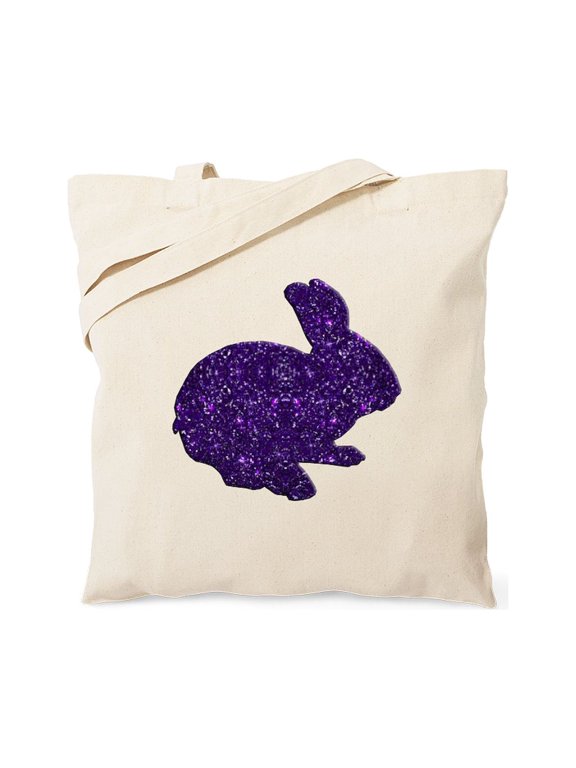 - Purple Glitter Silhouette Easter Bunny Tote Bag - Unisex Canvas Tote Bag, Beige, 1-Piece
